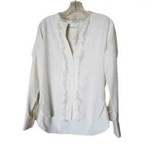 Helmut Lang Silk Feather Trim Tunic Blouse S
